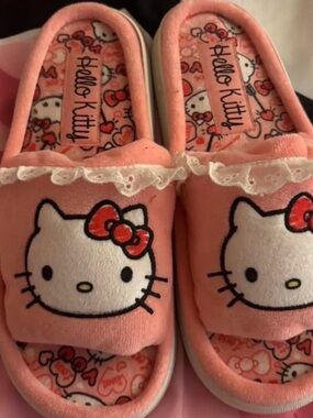 Hello Kitty Pink and White Plush Slip-On House Slippers